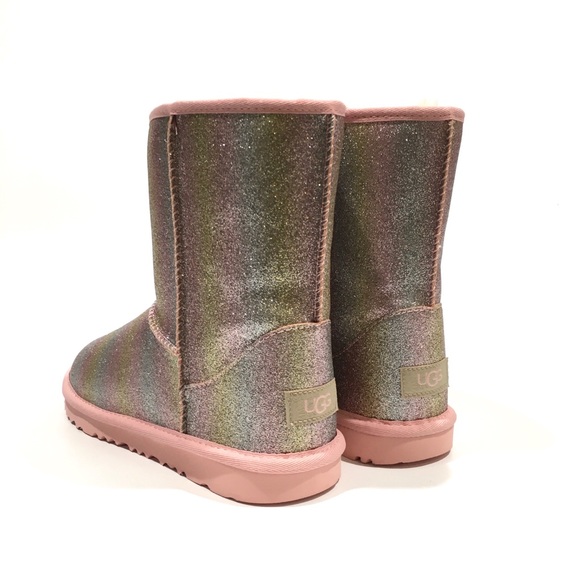UGG CLASSIC II METALLIC GLITTER BOOTS -ROSE GOLD GLITTER SUEDE -BIG KIDS US 5 - Picture 3 of 8